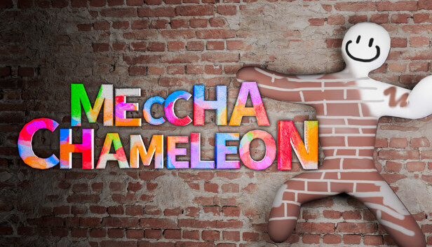 Meccha Chameleon official Steam capsule art showing a camouflaged character against a brick wall
